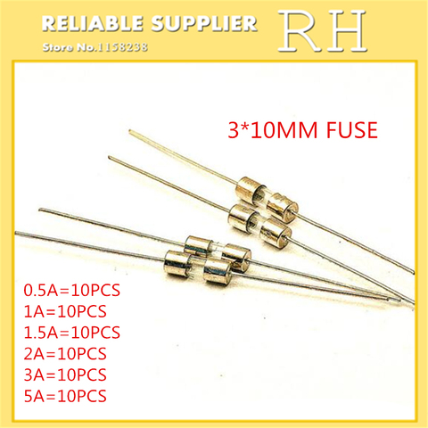 60PCS/lot  fuse  3*10MM  0.5A 1A 1.5A 2A 3A 5A  With pin fuse  Each 10pcs ► Photo 1/1