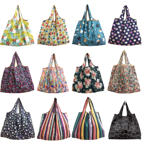 2022 New Lady Foldable Recycle Shopping Bag Eco Reusable Shopping Tote Bag Cartoon Floral Fruit Vegetable Grocery FS11 ► Photo 1/6