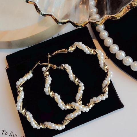 Korean Version Of The Cold Wind Fairy Temperament Pearl Circle Exaggerated Personality Wild Big Circle Earrings Wedding Earrings ► Photo 1/6
