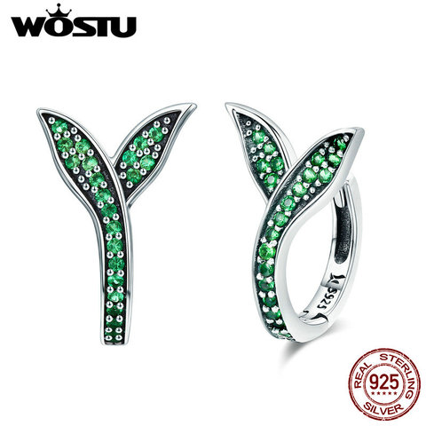 WOSTU Spring New 925 Sterling Silver Sprout Green Leaves Stud Earrings for Women Fashion Designer Jewelry Brincos Gift CQE295 ► Photo 1/6