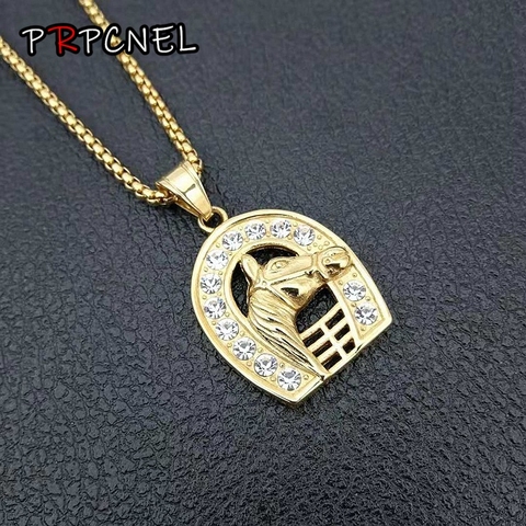 New gold color Horseshoe Stainless steel Necklace Horse pendant Necklace Brand Necklaces wmen Women's Fashion Jewelry gift ► Photo 1/6