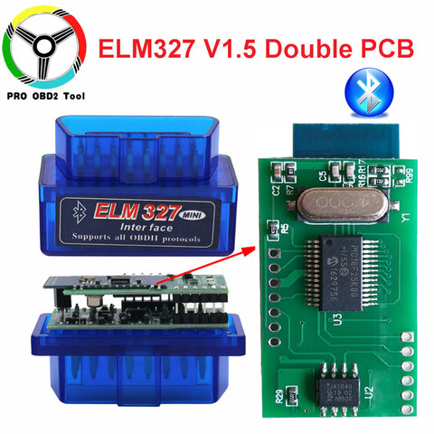 PIC1825K80 Chip Super Mini ELM327 V1.5 Bluetooth Double Board OBD2 Diagnostic Tool ELM 327 V1.5 for OBDII Protocols obd Scanner ► Photo 1/6