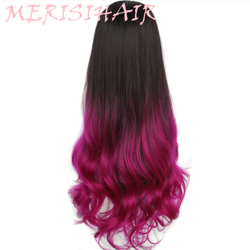 Buy Online Merisi Hair Long Wavy Wig 8colors Available Black Red Blue Brown Purple Wig For Women Half Wigs Synthetic Hair Alitools