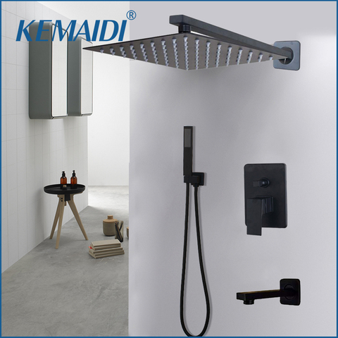 KEMAIDI Bathroom 2-way LED Shower Faucet Set Black 3-Functions 8 12 16 LED Shower Head Mixer Tap W/ Rainfall Hand Shower Faucets ► Photo 1/6