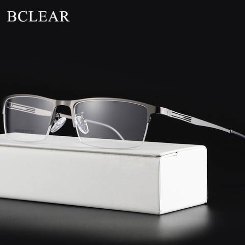 BCLEAR Titanium Alloy Glasses Frame Men Ultralight Square Myopia Prescription Eyeglasses Metal Half Rim Optical Frame Eyewear ► Photo 1/6