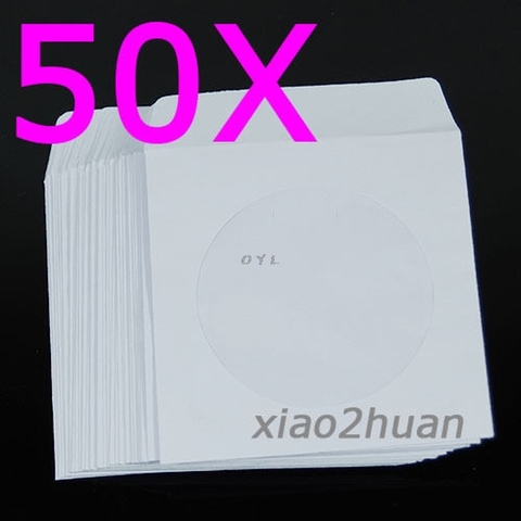 50pcs 5inch CD DVD Disc Paper Sleeves Envelopes Storage Clear Window Case Flap ► Photo 1/6