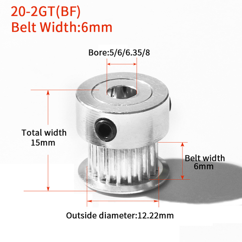 3D Printer Parts Accessory GT2 20Teeth Bore 4/5/6/6.35/8mm 2GT Timing Alumium Pulley Fit for GT2-6/10mm Open Synchronous Belt ► Photo 1/2