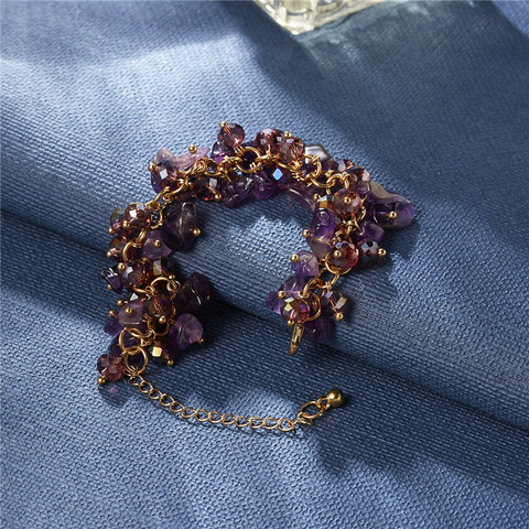 Rinhoo 1pc Handmade Trendy Popular Colorful Irregular Natural Crystal Gravel Link Chain Charm Bracelet For Women's Gift ► Photo 1/6