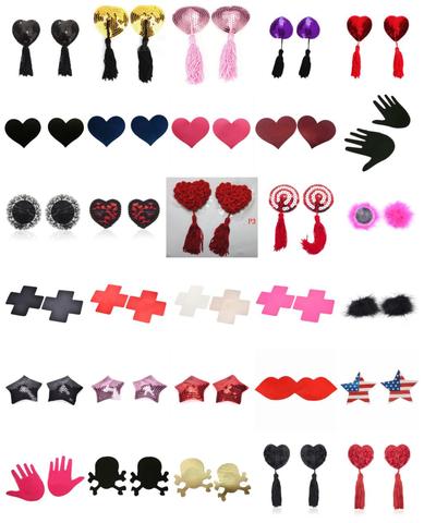 1 Pair Sex Product Sexy Sequin Nipple Covers With Tassels Heart Shape Nipple Stickers Pasties Wholesale Chest Stickers ► Photo 1/3