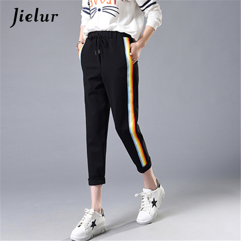 Spring Summer Fashion Rainbow Colorful Striped Casual Pants Female Loose Elastic Waist Cool Harem Women's Pants Pockets M-2XL ► Photo 1/6