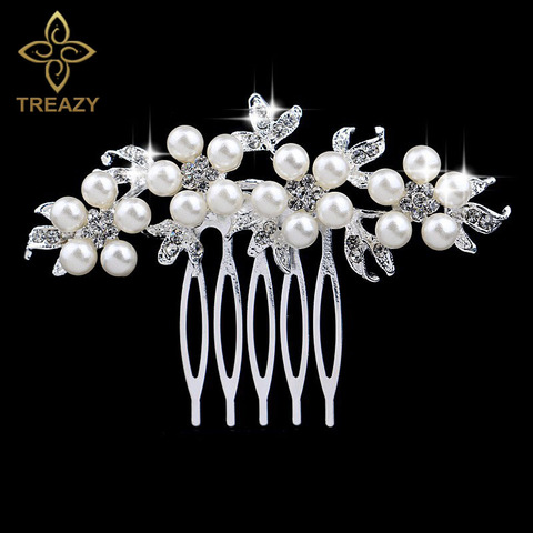 TREAZY Fashion Pearl Crystal Wedding Hair Jewelry Charm Floral Bridal Hair Combs Women Party Hairpins Wedding Hair Accessories ► Photo 1/6