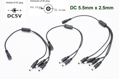1pc 5.5mm x 2.5mm 1 Female to 2/3/4 Male Plug Port 12V CCTV Camera DC Power Splitter Adapter Connector Cable 37cm Copper ► Photo 1/6