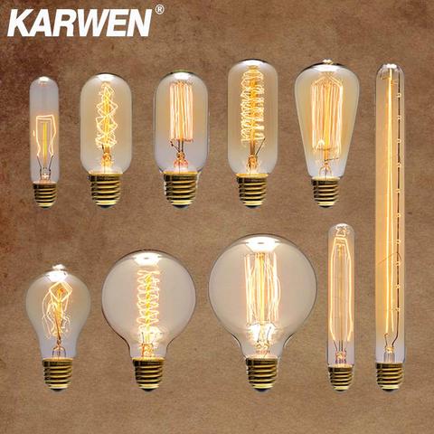 KARWEN Vintage Edison bulb E27 40w 220v Ampoule vintage bulb edison lamp ST64 G80 G95 A19 T10 T45 filament Incandescent light ► Photo 1/6