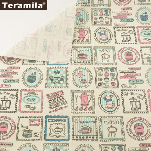 Linen Fabric Sewing Material Tissu Tablecloth Pillow Bag Curtain Cushion Pillow TERAMILA Home Textile Cotton Print Cartoon Cups ► Photo 1/6