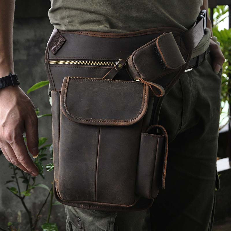 Men's Oil Wax Genuine Leather Shoulder Bag Belt Fanny Waist Pack Messenger Pouch 