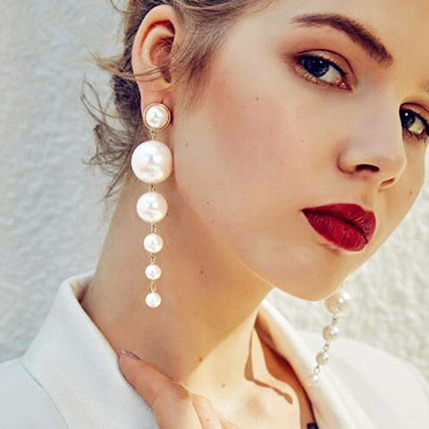 Ahmed Trendy Elegant Created Big Simulated Pearl Star Moon Long Earrings Pearls Statement Drop Earrings for Wedding Party Gift ► Photo 1/6