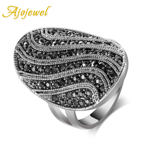 Ajojewel size 7-9 Aneis Unique Designer Pave CZ Vintage Black Ring Women Brand Fashion Jewelry ► Photo 1/6