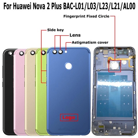 100% Orig New For Huawei Nova 2 Plus BAC-L01 BAC-L03 BAC-L23 BAC-L21 BAC-AL00 Rear Back Door Housing Battery Door Cover + Lens ► Photo 1/6