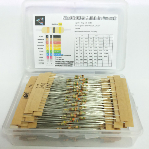 1/6W 5% 640pcs 64 Values 1R - 10MR  Carbon Film Resistor Assorted Kit Set ► Photo 1/6