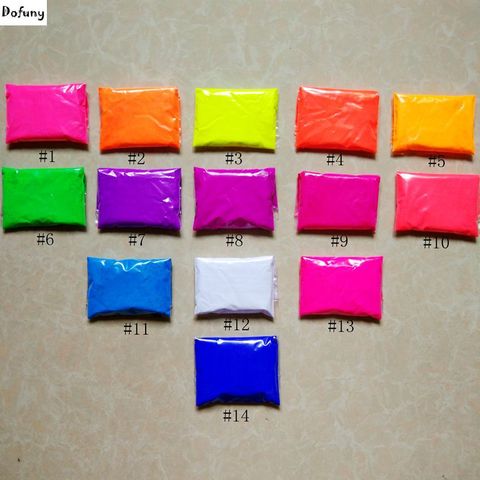 Mixed 10 NEON Colors Fluorescent Phosphor Pigment Powder for Nail,glow under ultraviolet light (1lot=10colors,10grams per color) ► Photo 1/6