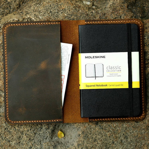Leather notebook cover for moleskine classic notebook pocket size / Slim leather cover case for moleskine Cahier Volant Journal ► Photo 1/6