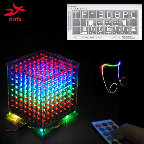 New for TF card 3D 8 8x8x8 mini multicolor mp3 music light cubeeds kit built-in music spectrum,led electronic diy kit ► Photo 1/6