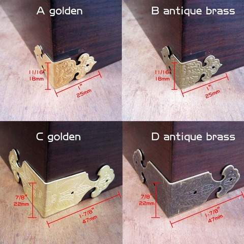 12X Decorative Antique Brass Golden Jewelry Chest Wine Gift Box Wooden Case Table Desk Edge Cover Corner Protector Guard + Nails ► Photo 1/6