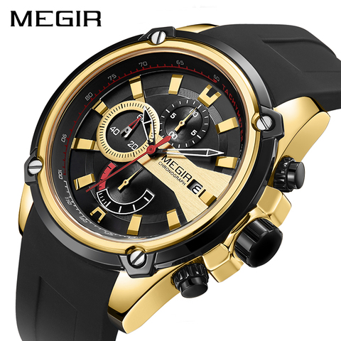MEGIR Chronograph Men Sport Watch Male Silicone Automatic Date Quartz Watches Mens Luxury Brand Waterproof Relogio Masculino ► Photo 1/6