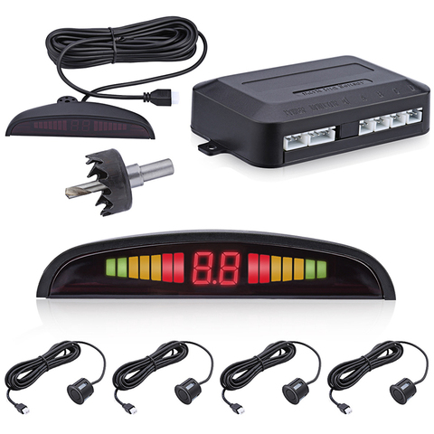 Car LED Parking Sensor Kit 22mm Sensors Backlight Display Reverse Backup Radar Monitor System Auto Parktronic 12V Black Silver ► Photo 1/6
