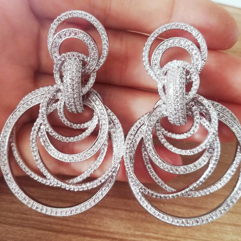 missvikki Luxury Indian Dubai African Many circles Drop Earrings for Noble Women Bridal Wedding Jewelry Full Clear CZ Earrings ► Photo 1/6