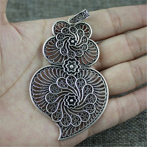 WYSIWYG 1pcs 90x50mm Filigree Big Carved Flower Heart Charm Pendant For Jewelry Making ► Photo 1/2