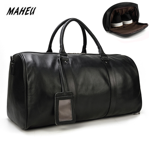 MAHEU Natural Cow Skin Travel Bags Waterproof Men's Leather Overnight Bags Hand Luggage Men Male Weekend Bag Business Man 55cm ► Photo 1/6