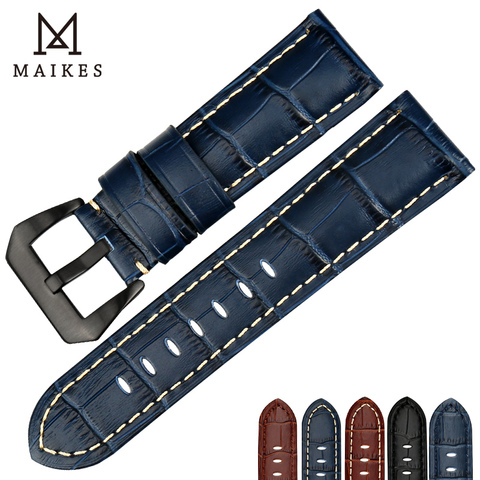 MAIKES Quality Genuine Leather Watch Strap 22mm 24mm 26mm Fashion Blue Watch Accessories Watchband For Panerai Watch Band ► Photo 1/6