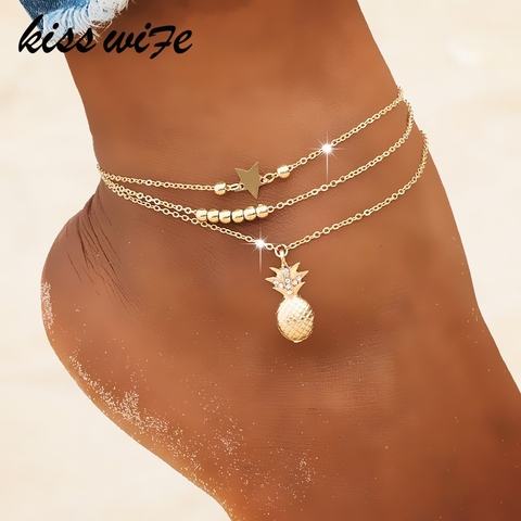 KISSWIFE Ankle Chain Pineapple Pendant Anklet Beaded 2022 Summer Beach Foot Jewelry Fashion Style Anklets for Women ► Photo 1/5