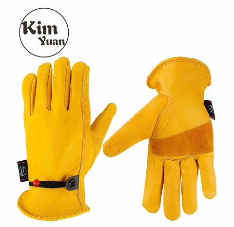 KIMYUAN 001 Golden Cowhide Work Gloves For Yard work/Cutting/Construction/Motorcycle,With wrist buckle Free adjustment Men&Women ► Photo 1/6