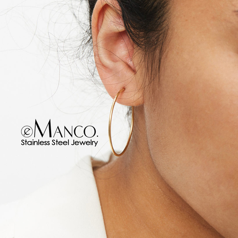 e-Manco 40mm Big Circle Hoop Earrings for women Large Stainless Steel Earring women Hyperbole Earrings fashion Jewellery ► Photo 1/3