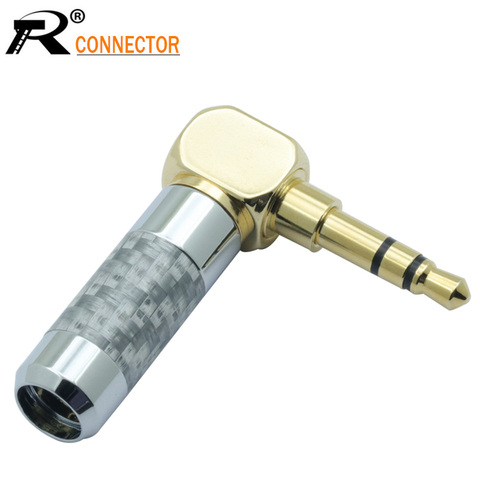 1PC Right Angle Gold Plated 3.5mm Stereo Mini Jack Plug 3pole Connector Carbon Fiber Mini Plug jack Fit for cable up to 6mm ► Photo 1/6