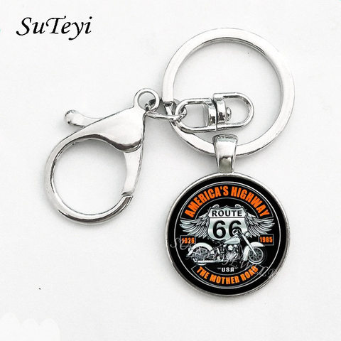 Vintage Metal Key Chain USA Route 66 Key Ring Women Men Round Glass Cabochon Pendant Keychains With Lobster Buckle Gifts ► Photo 1/6