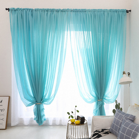 Kitchen Tulle Curtains for Living Room Decoration Modern Solid Sheer Voile Window Curtain (8 Color) One panel ► Photo 1/6