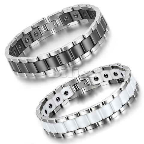 Black/White Ceramic Bracelet Magnetic Stone Therapy Health Stainless Steel Bracelets Men's Jewelry 20.5*13 mm pulseras hombre ► Photo 1/6