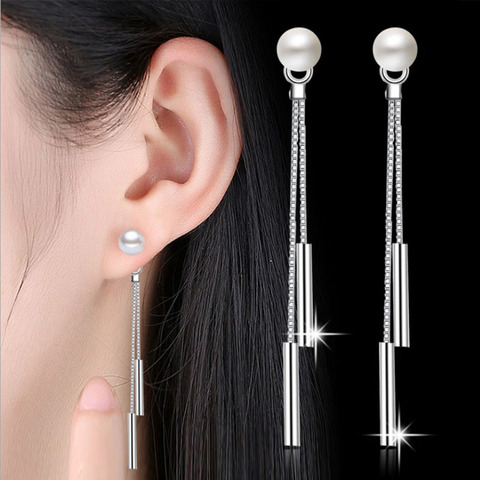 KOFSAC New Fashion Silver 925 Stud Earring Simple Pearl Long Tassel Dangler Earrings for Women Ear Line Jewelry Brincos Bijoux ► Photo 1/5