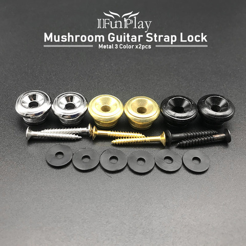 2Pcs Guitar Strap Locks Mushrooms Heads Guitar Bass Strap Locks Pins Belt Buckle Buttons Silver/Black/Silver Metal ► Photo 1/6