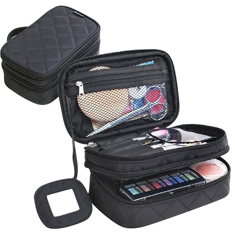 Multifunctional 2 Layer Make Up Bag for Women Beauty Makeup Brush Pouch with Mirror Travel Kit Organizer Cosmetic Bag Organiser ► Photo 1/6