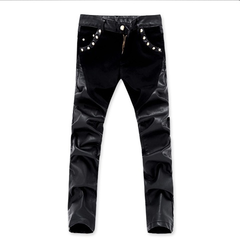 New arrivals casual men slim fit leather pants skinny denim jeans trousers 28 36 ACL73 ► Photo 1/6