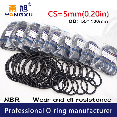 3PCS/lot Black NBR Sealing O-Ring CS5mm OD55/60/65/70/75/80/85/90/95/100*5mm O Ring Seal Rubber Oring Gasket Rings Washer ► Photo 1/6