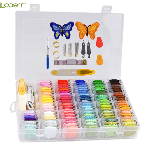 Looen Embroidery Floss Kit 100PCS Cross Stitch Thread with Threader Bobbins Sewing Needles Storage Box Embroidery Starter Kit ► Photo 1/6