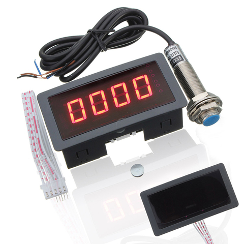 Electronic Red LED Tachometer 4 Digital Display RPM Speed Meter +NPN Hall Proximity Switch Sensor DC 8-24V NEW ► Photo 1/6