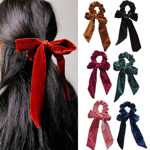 Ponytail Holder Ribbon Bows Elastic Hair Bands Velvet Scrunchies Hair Rope 