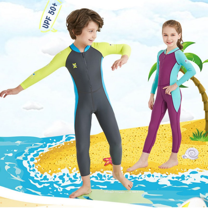Kid Diving Suit Children Keep Warm One-piece Long Sleeves UV Protection Swimwear 