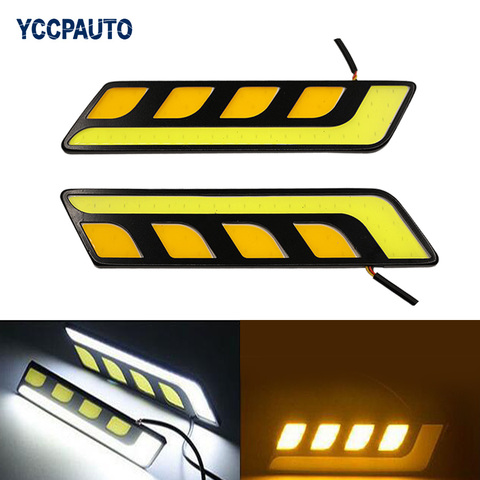 YCCPAUTO 2Pc Dual Color LED Daytime Running Lights White Yellow COB Bulbs Auto DRL Turn Signal Light Fog Lamp Waterproof DC12V ► Photo 1/6